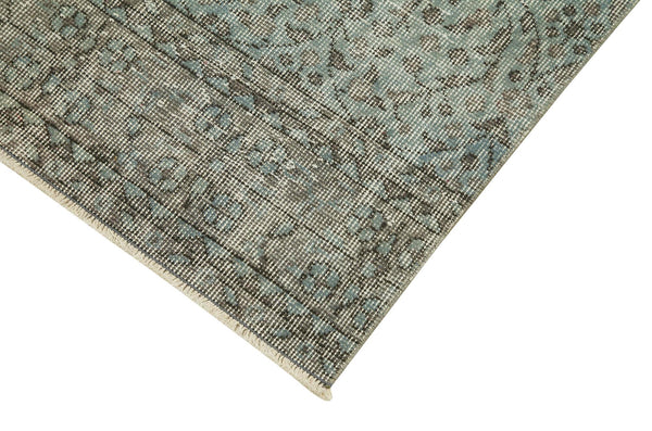 Overdyed Vintage Mavi Eskitme Pamuk Yün El Dokuma Halısı 80x302 Agacan