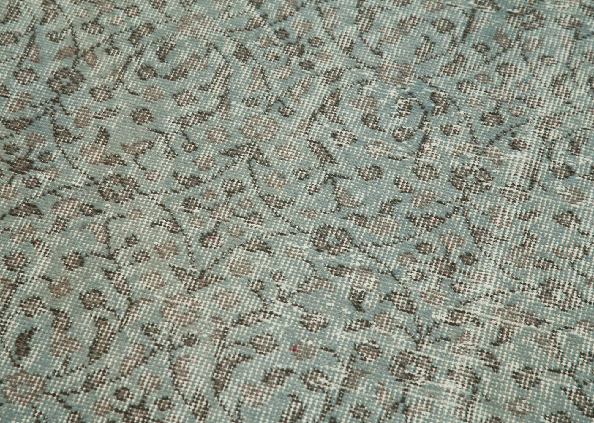 Overdyed Vintage Mavi Eskitme Pamuk Yün El Dokuma Halısı 80x302 Agacan