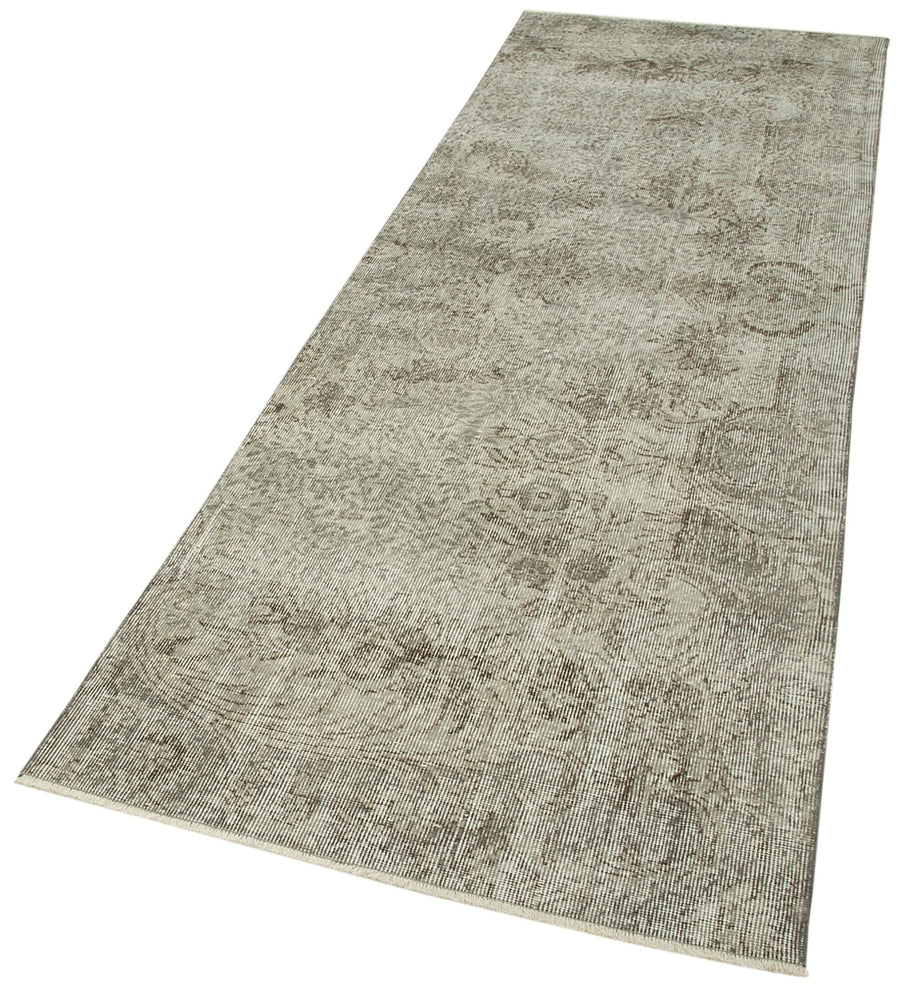Overdyed Vintage Gri Eskitme Pamuk Yün El Dokuma Halısı 95x298 Agacan
