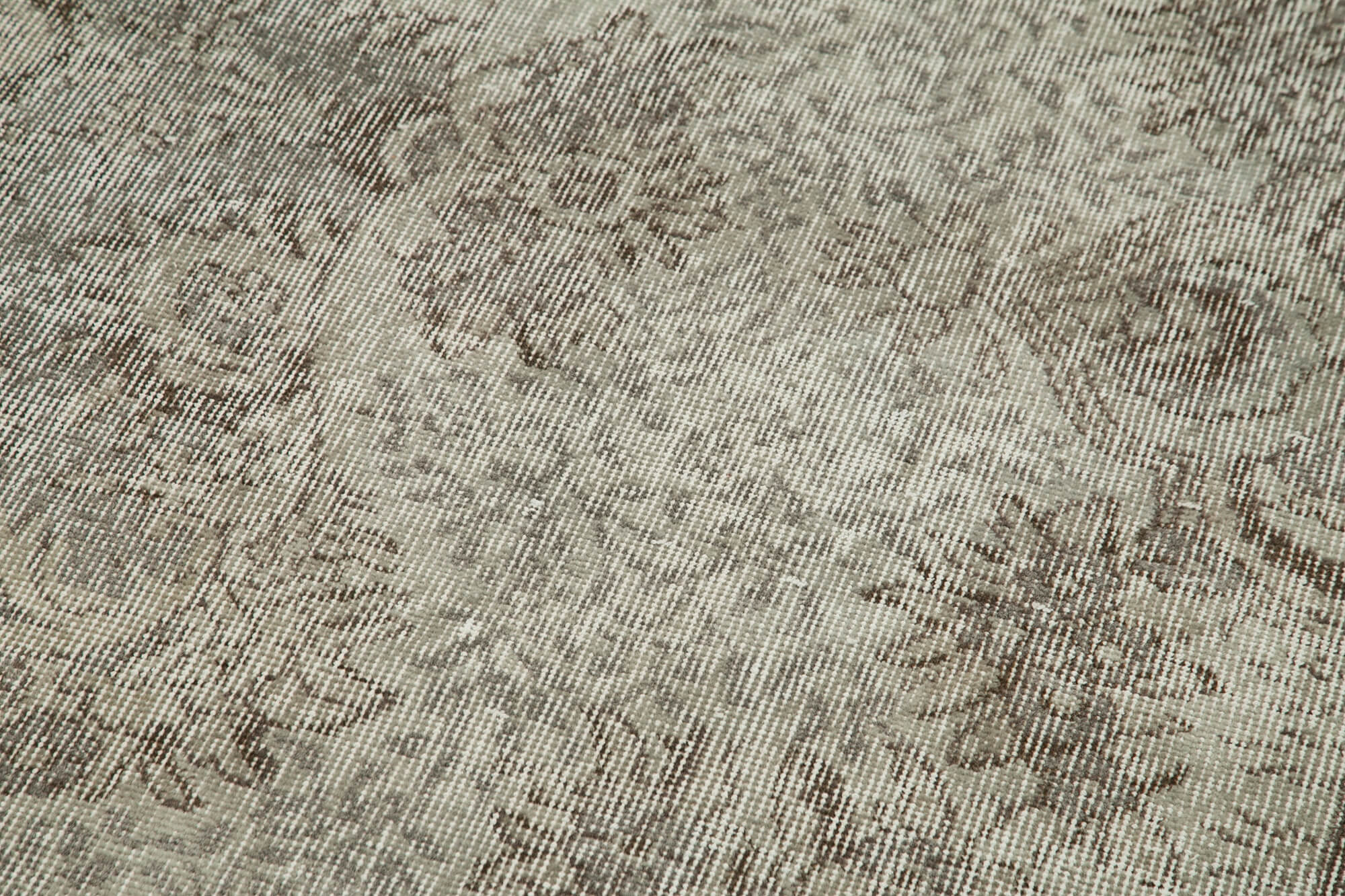 Overdyed Vintage Gri Eskitme Pamuk Yün El Dokuma Halısı 95x298 Agacan