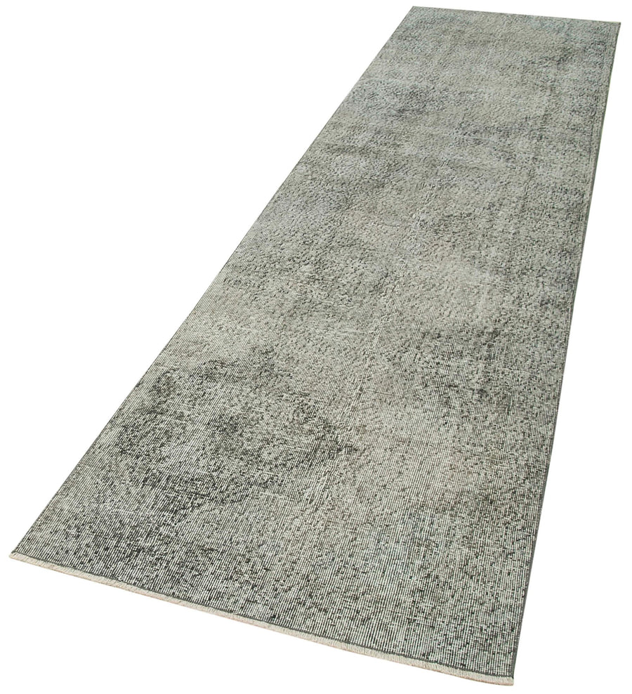 Overdyed Vintage Gri Eskitme Pamuk Yün El Dokuma Halısı 91x360 Agacan