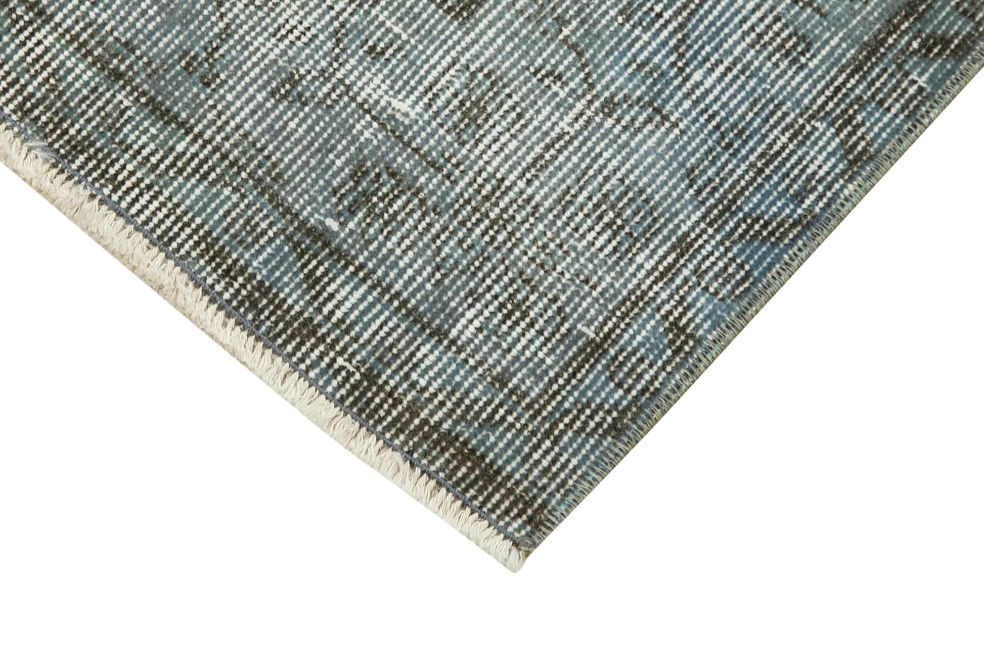 Overdyed Vintage Mavi Eskitme Pamuk Yün El Dokuma Halısı 77x324 Agacan