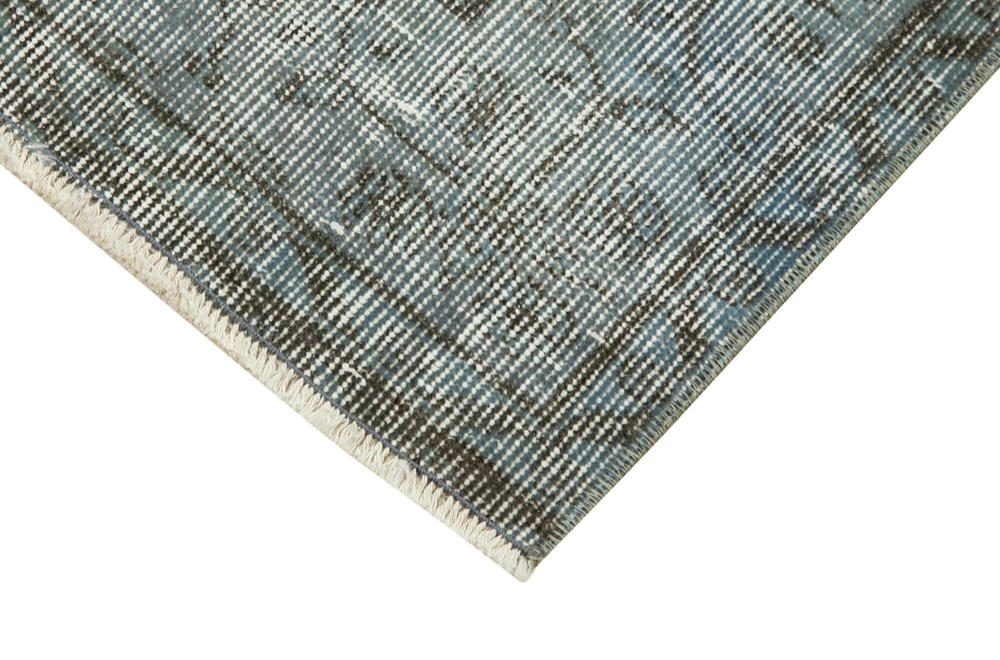 Overdyed Vintage Mavi Eskitme Pamuk Yün El Dokuma Halısı 77x324 Agacan