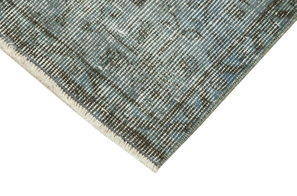 Overdyed Vintage Mavi Eskitme Pamuk Yün El Dokuma Halısı 77x324 Agacan