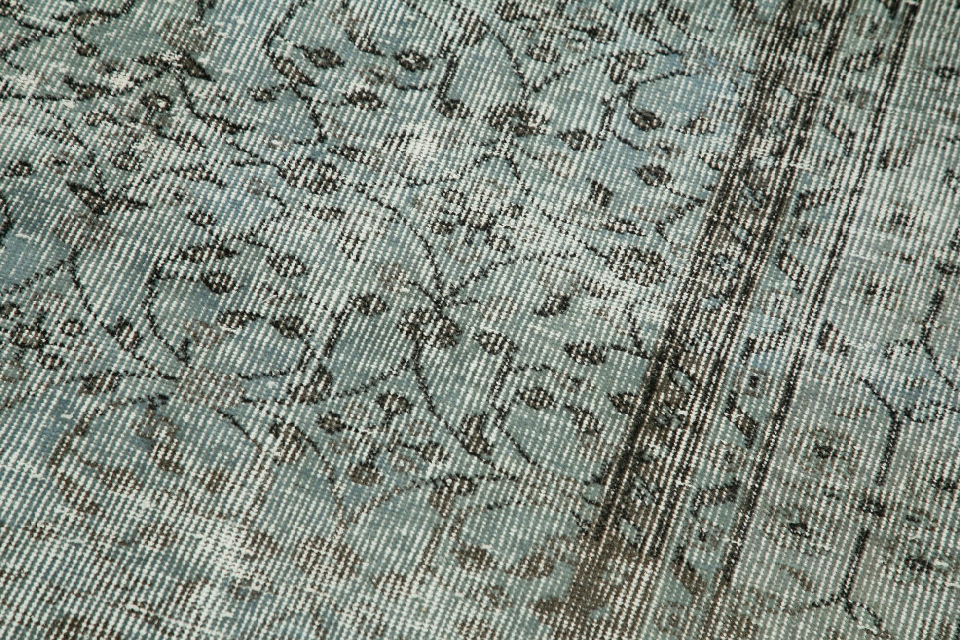 Overdyed Vintage Mavi Eskitme Pamuk Yün El Dokuma Halısı 77x324 Agacan