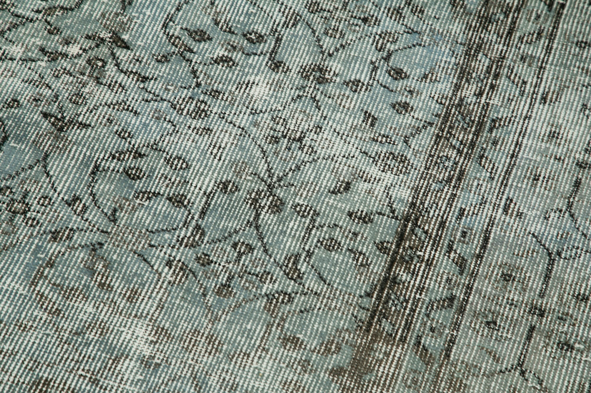 Overdyed Vintage Mavi Eskitme Pamuk Yün El Dokuma Halısı 77x324 Agacan