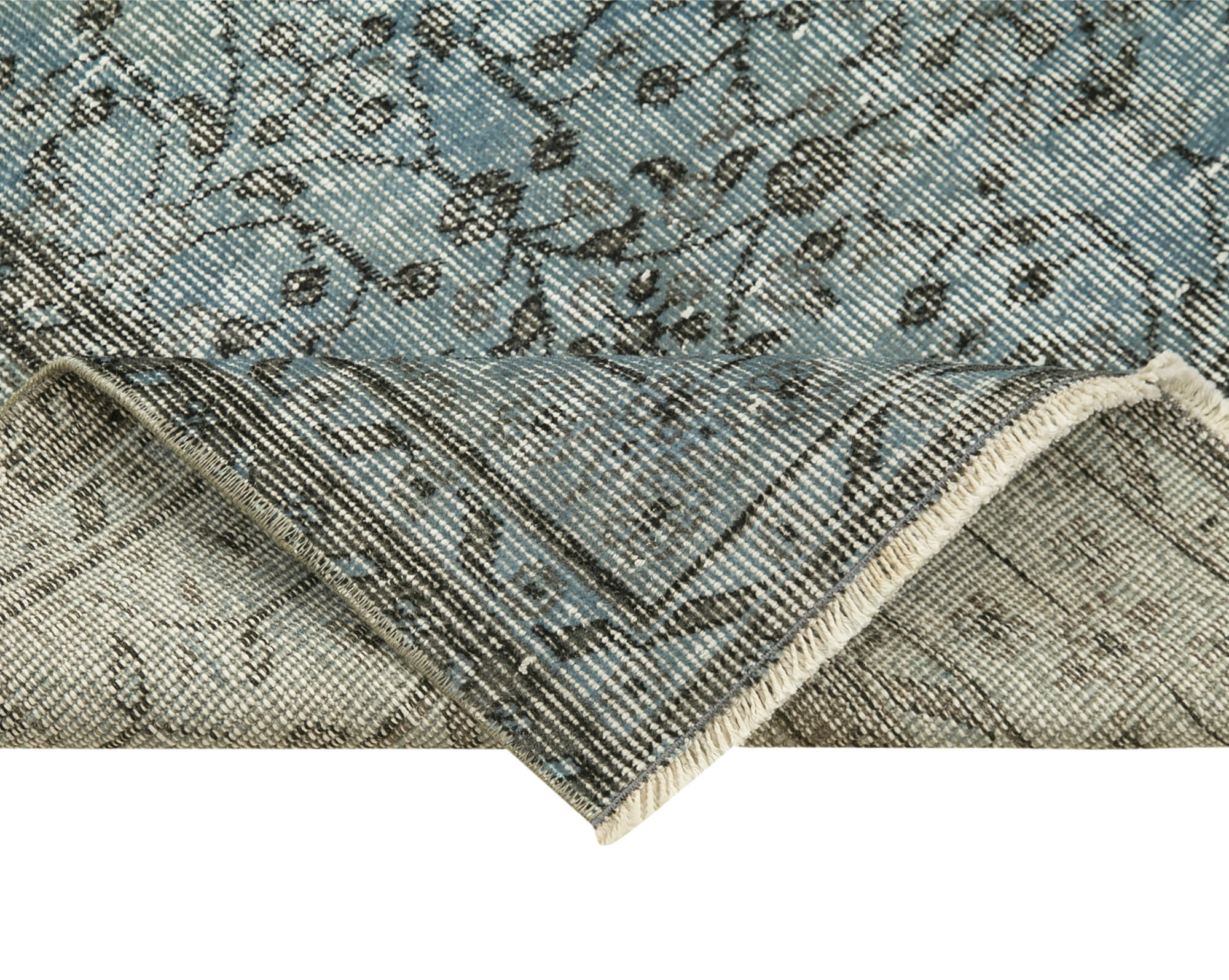 Overdyed Vintage Mavi Eskitme Pamuk Yün El Dokuma Halısı 77x324 Agacan