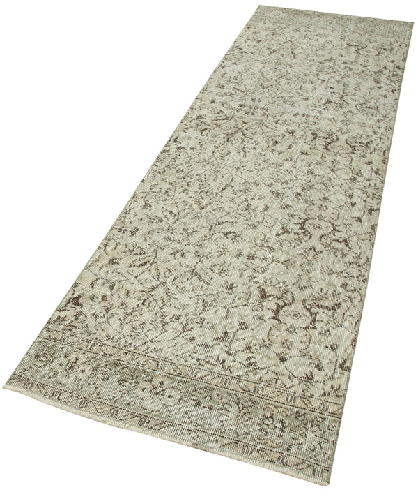 Overdyed Vintage Bej Eskitme Pamuk Yün El Dokuma Halısı 81x273 Agacan