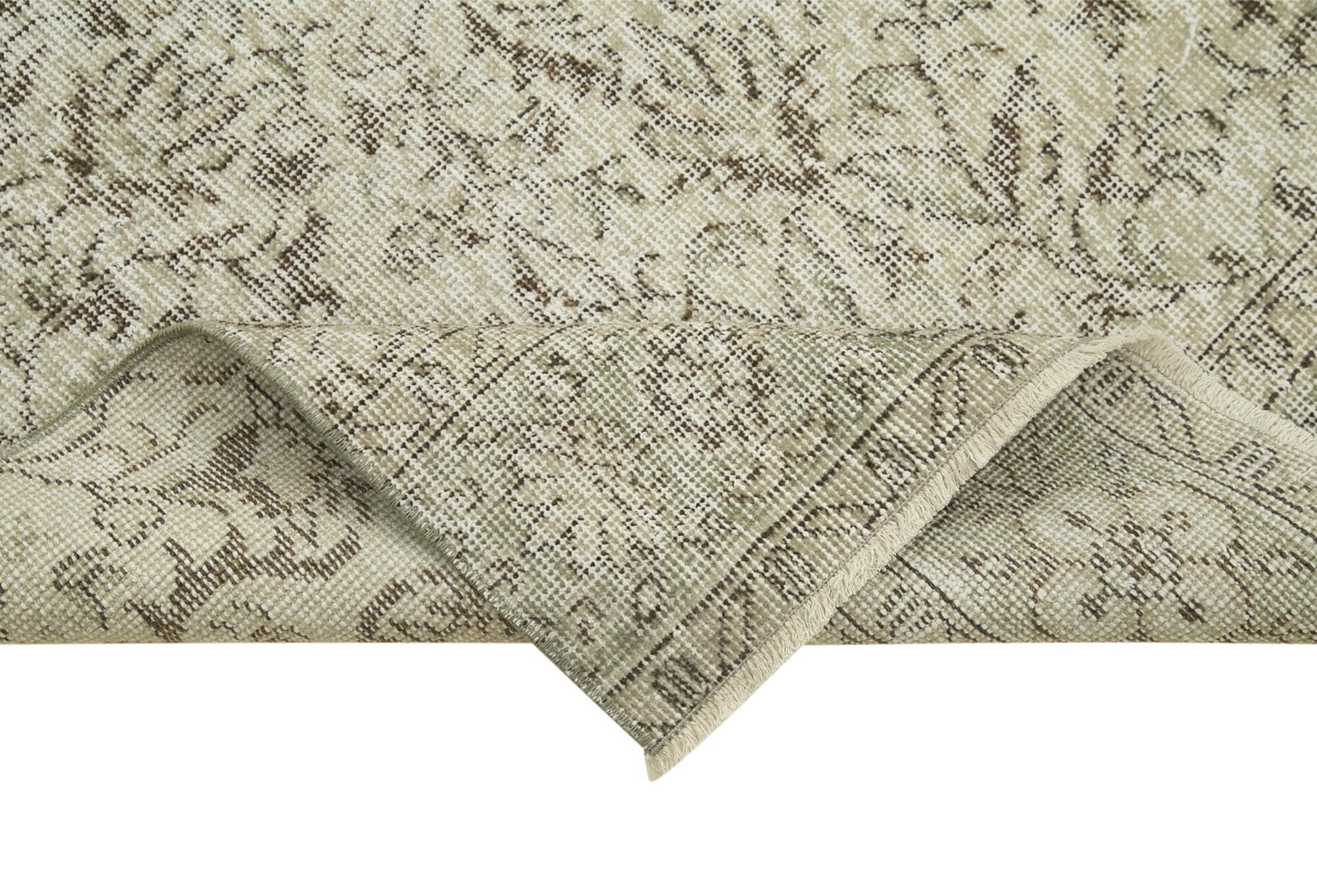 Overdyed Vintage Bej Eskitme Pamuk Yün El Dokuma Halısı 81x273 Agacan