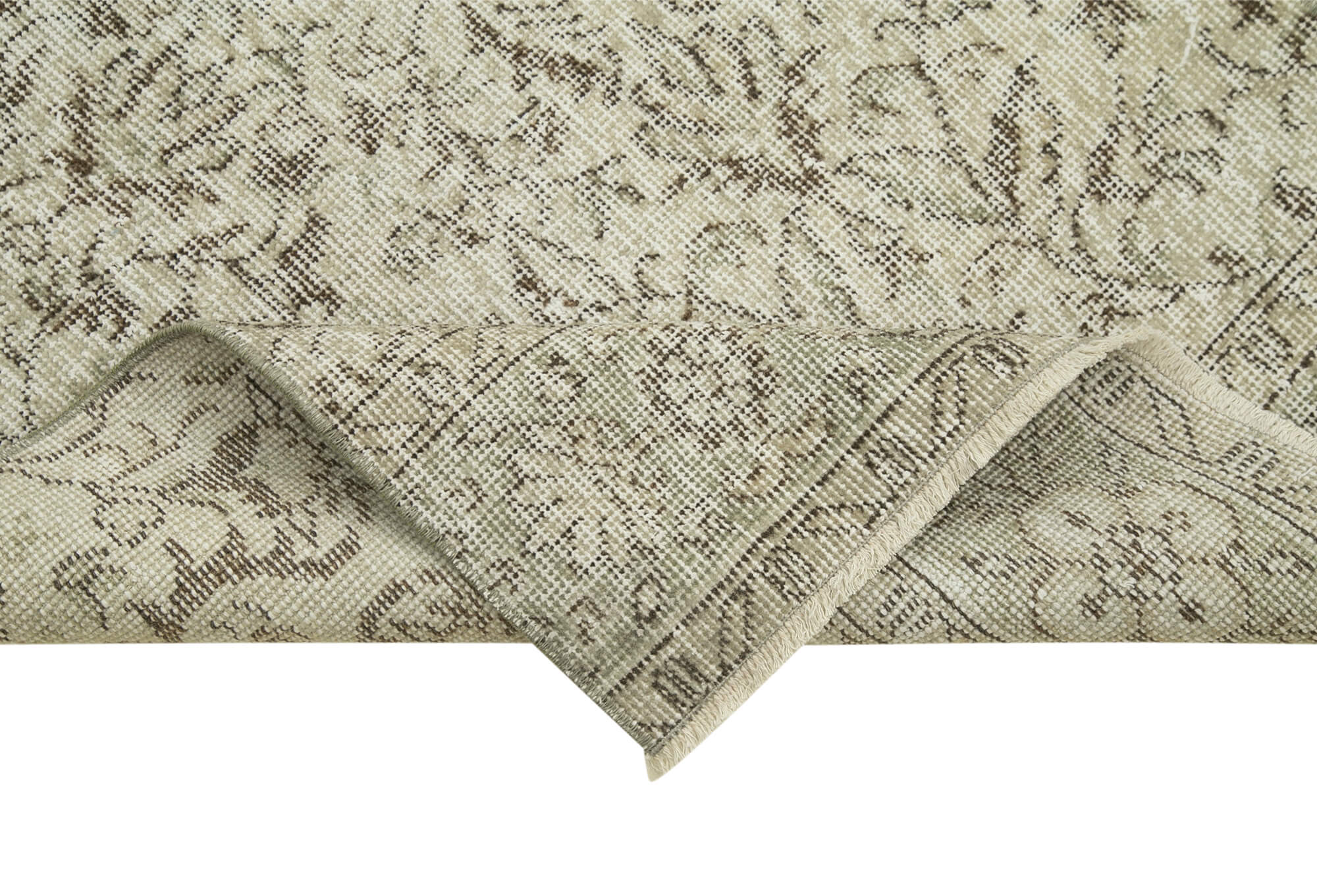 Overdyed Vintage Bej Eskitme Pamuk Yün El Dokuma Halısı 81x273 Agacan