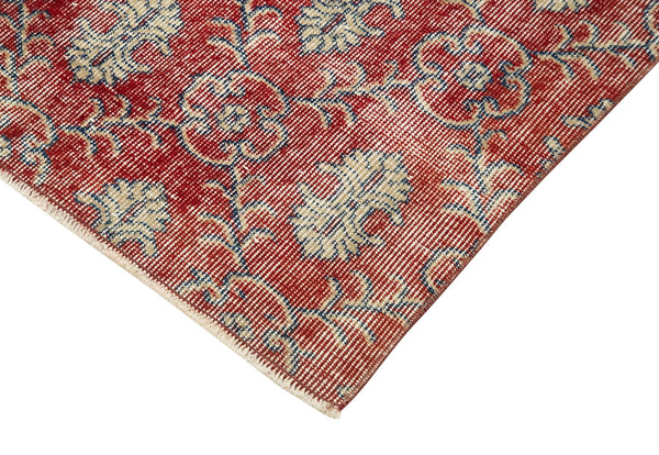 Overdyed Vintage Kırmızı Eskitme Pamuk Yün El Dokuma Halısı 91x326 Agacan