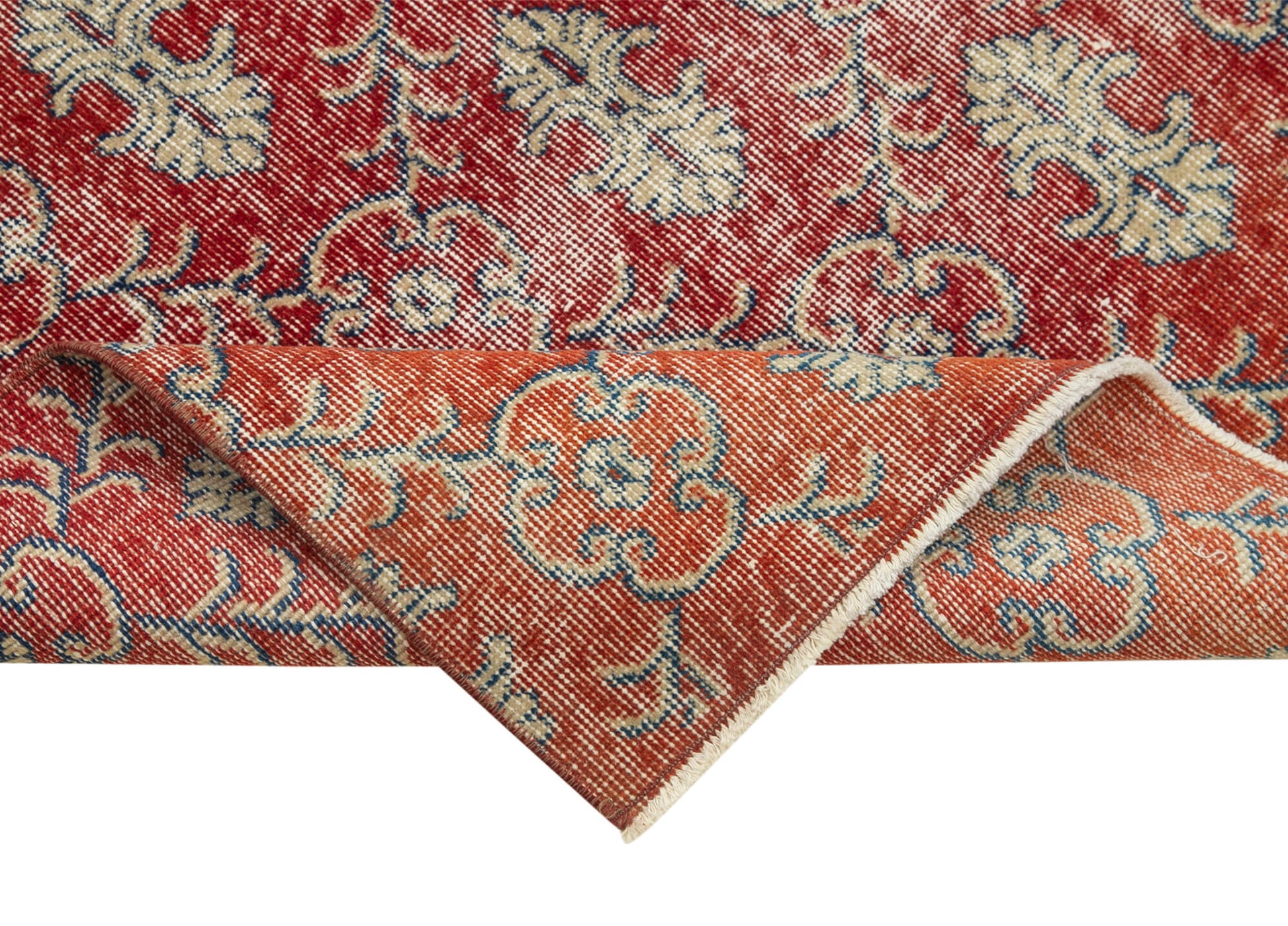 Overdyed Vintage Kırmızı Eskitme Pamuk Yün El Dokuma Halısı 91x326 Agacan