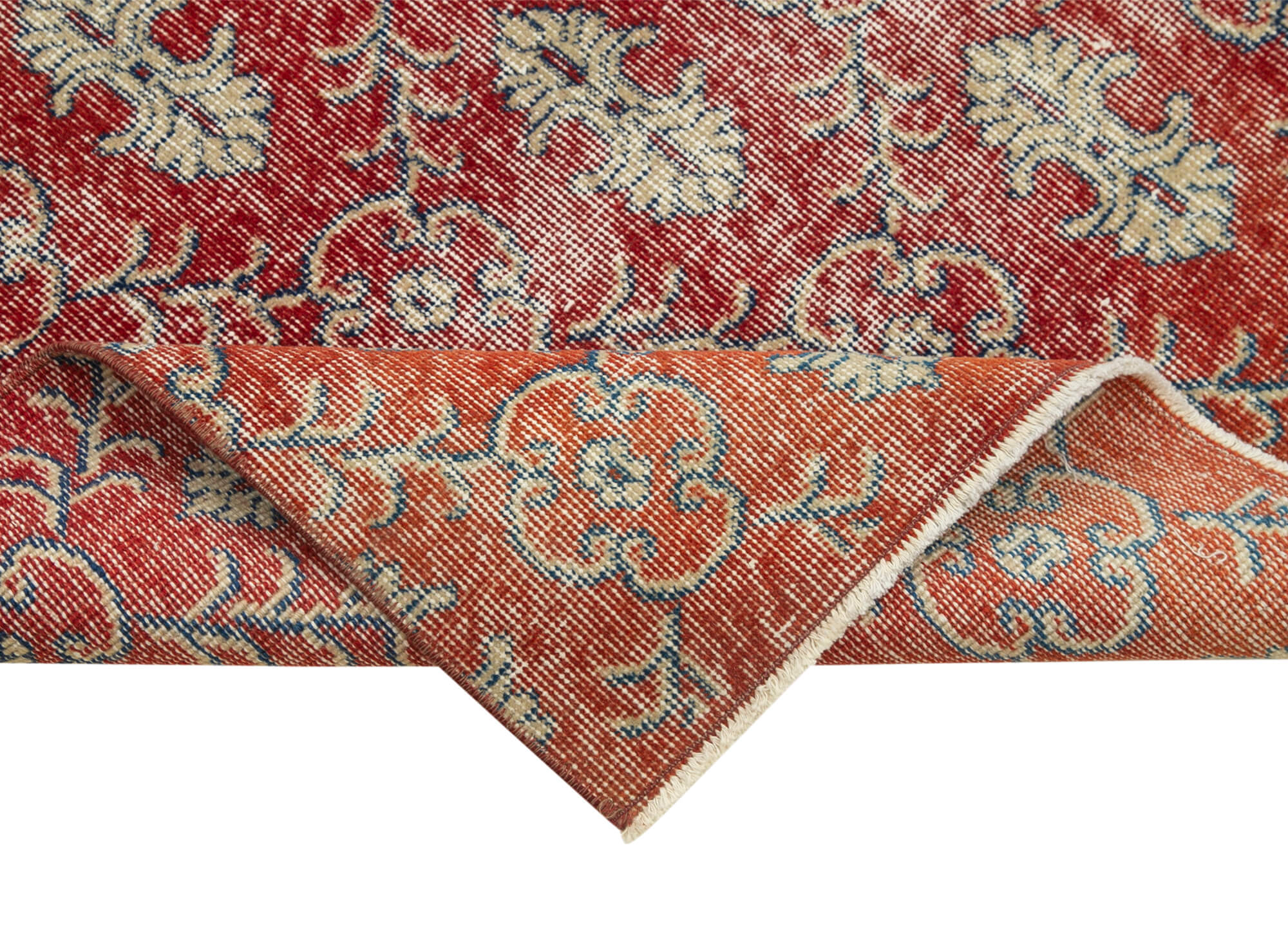 Overdyed Vintage Kırmızı Eskitme Pamuk Yün El Dokuma Halısı 91x326 Agacan