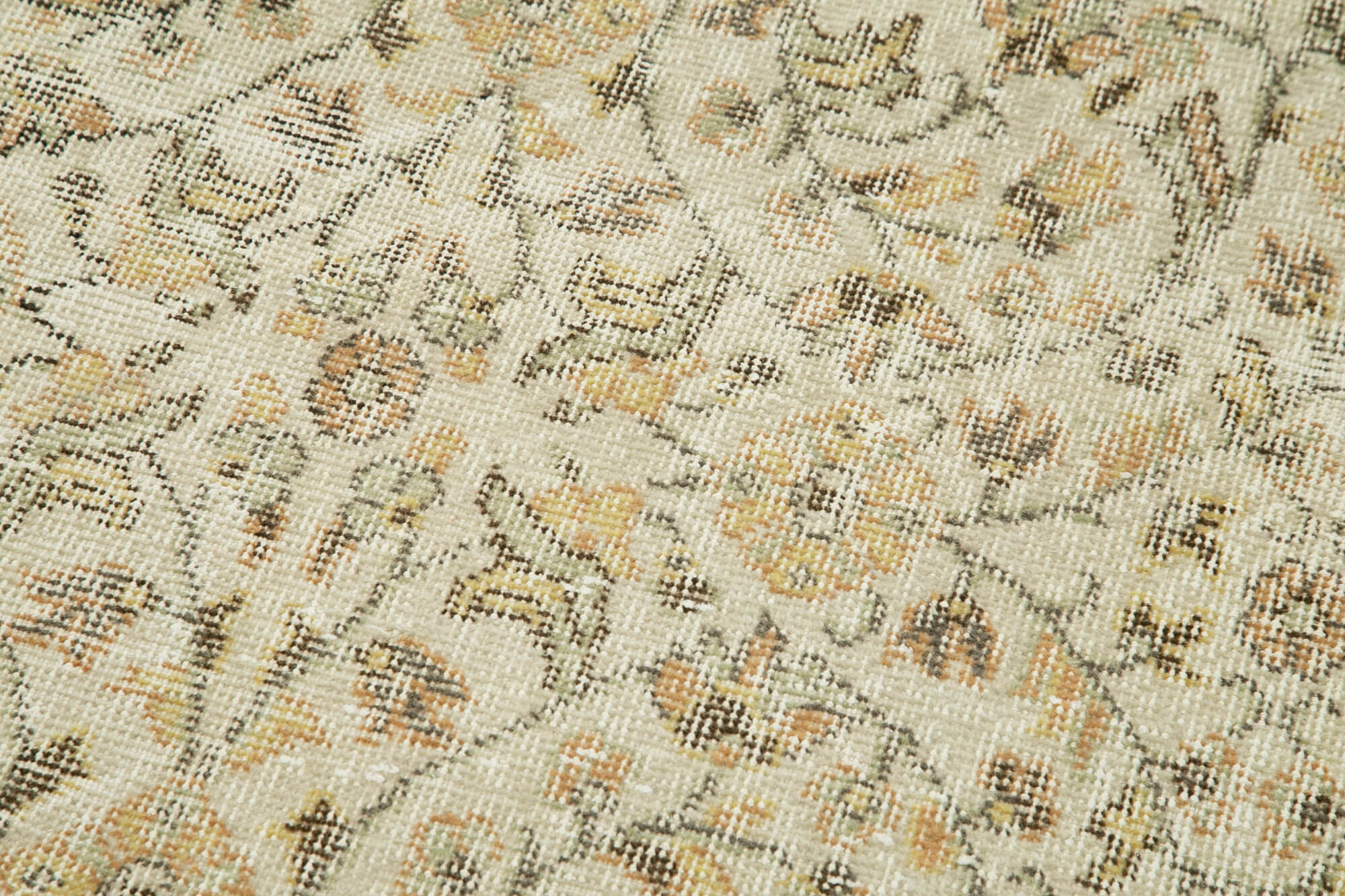 Overdyed Vintage Bej Eskitme Pamuk Yün El Dokuma Halısı 80x290 Agacan