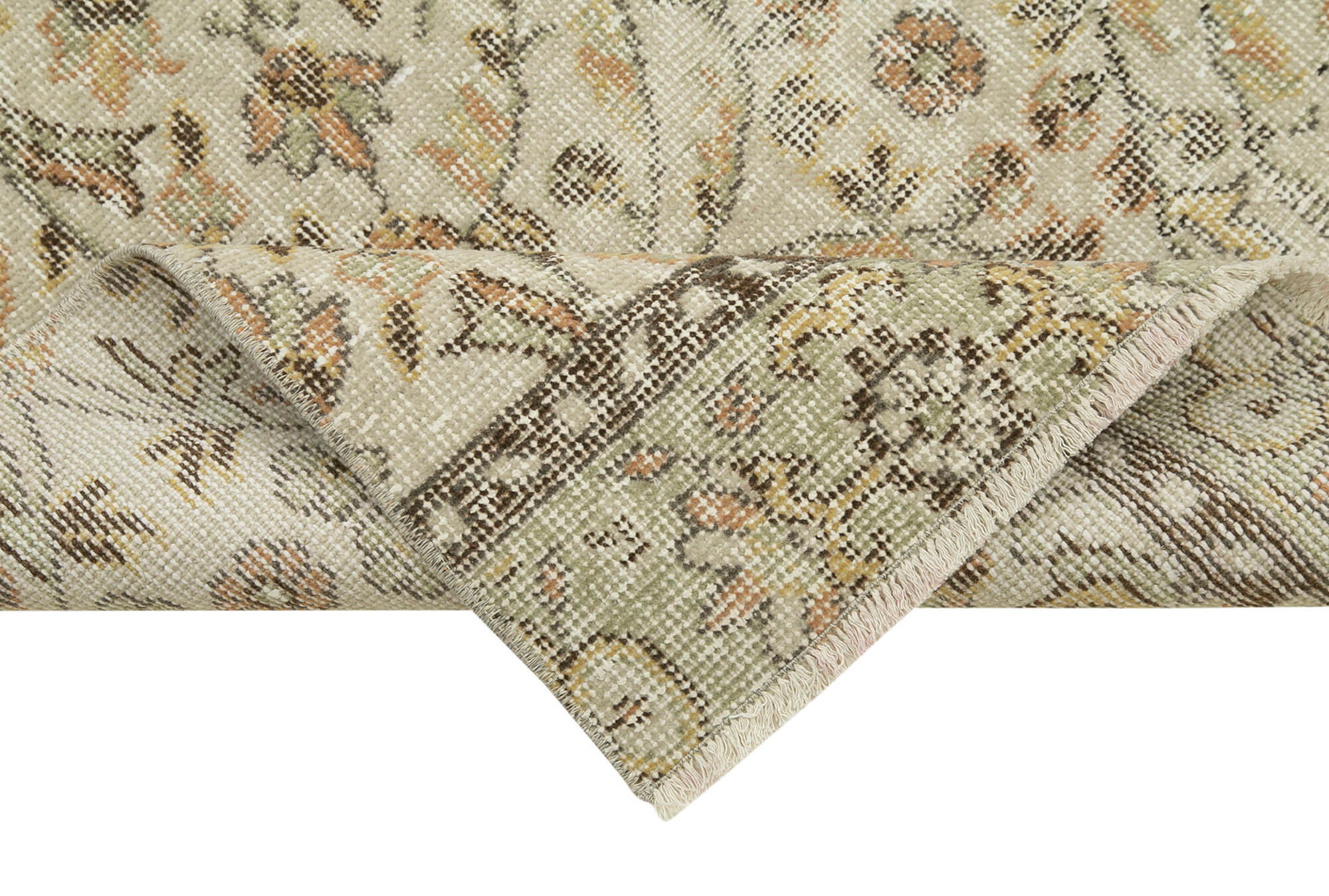 Overdyed Vintage Bej Eskitme Pamuk Yün El Dokuma Halısı 80x290 Agacan