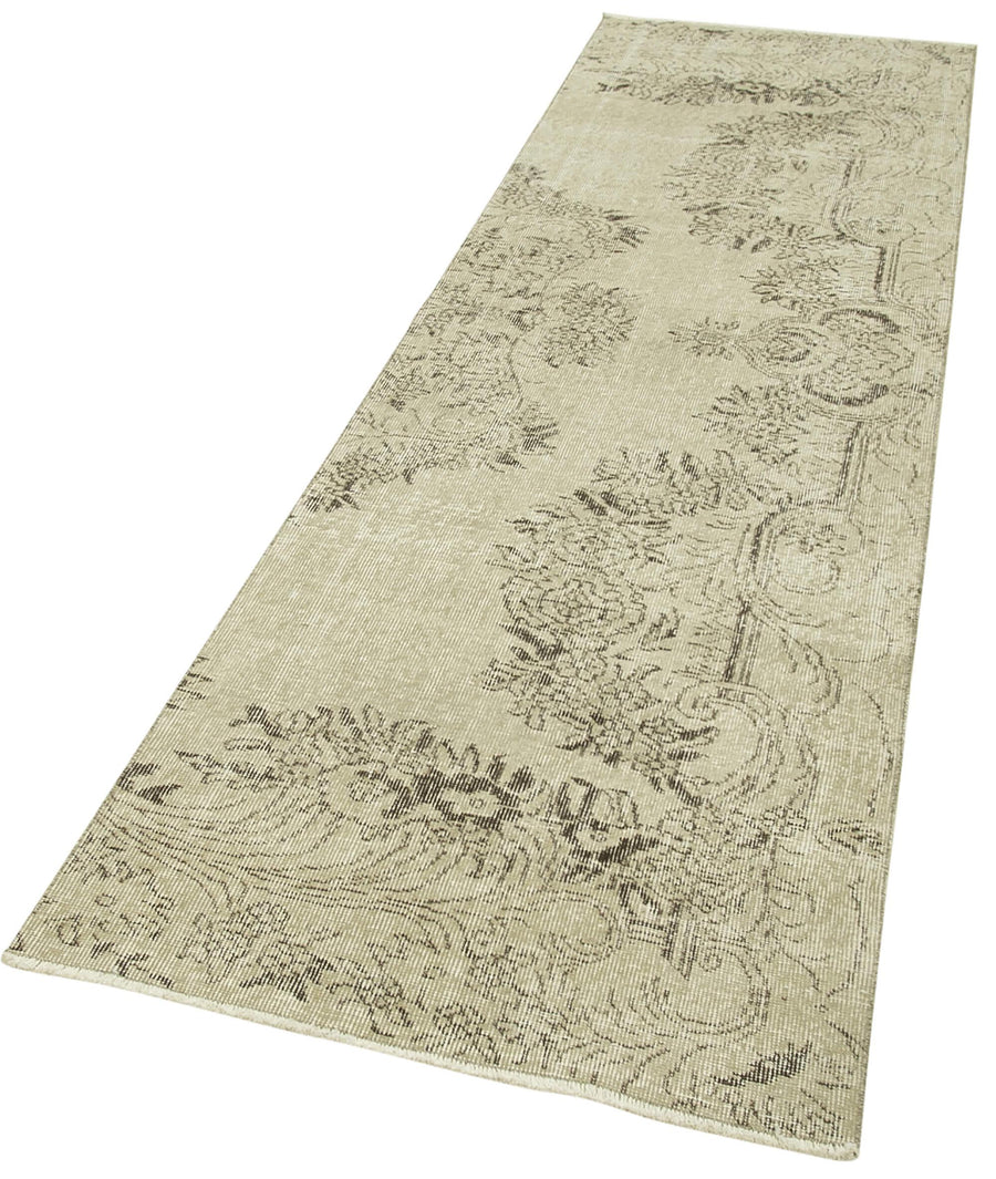 Overdyed Vintage Bej Eskitme Pamuk Yün El Dokuma Halısı 90x315 Agacan