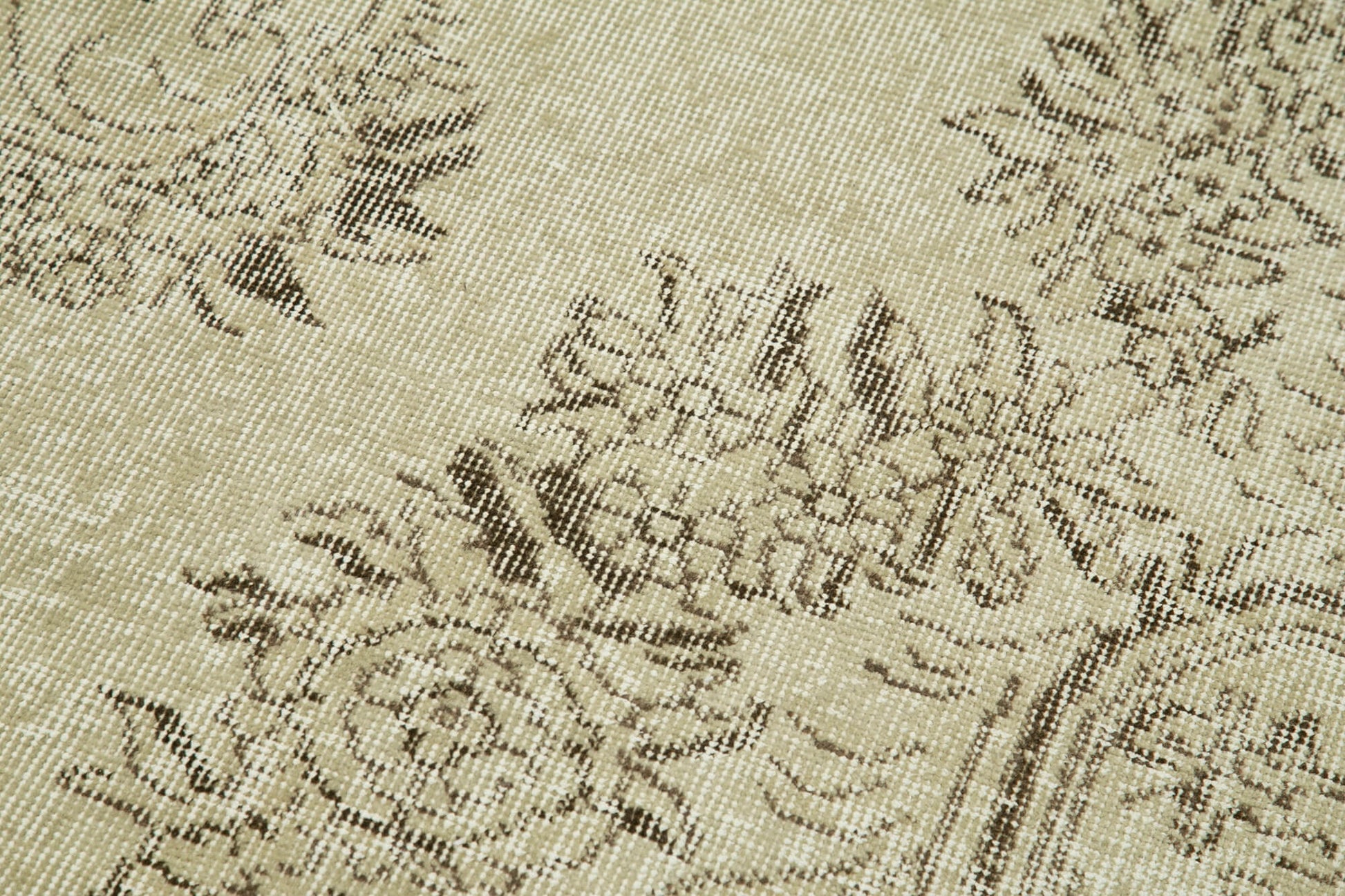 Overdyed Vintage Bej Eskitme Pamuk Yün El Dokuma Halısı 90x315 Agacan