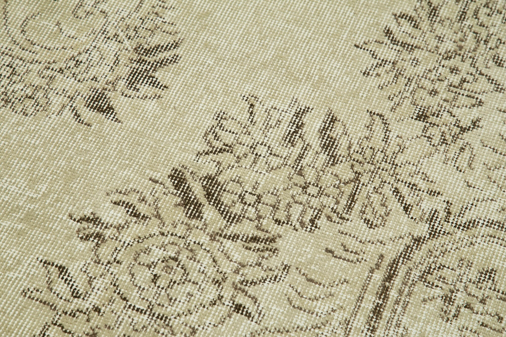 Overdyed Vintage Bej Eskitme Pamuk Yün El Dokuma Halısı 90x315 Agacan