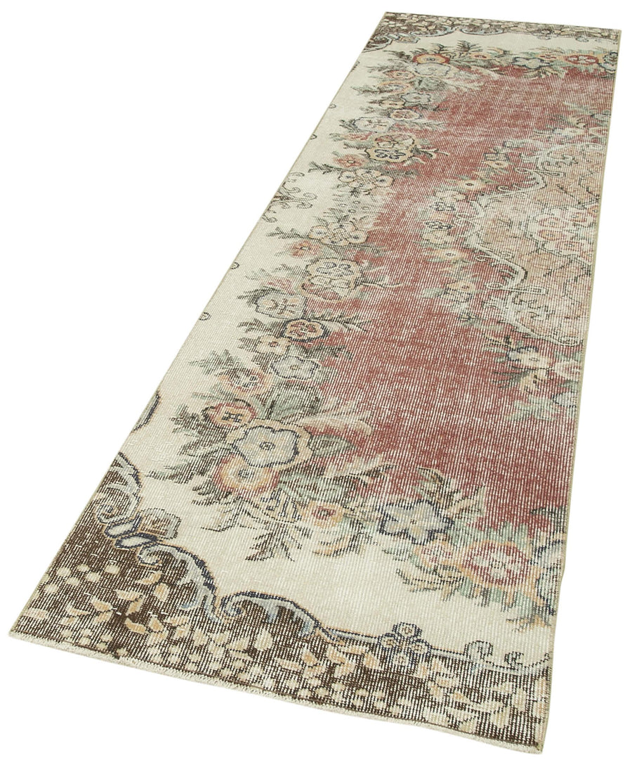 Overdyed Vintage Bej Eskitme Pamuk Yün El Dokuma Halısı 81x303 Agacan