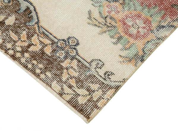 Overdyed Vintage Bej Eskitme Pamuk Yün El Dokuma Halısı 81x303 Agacan