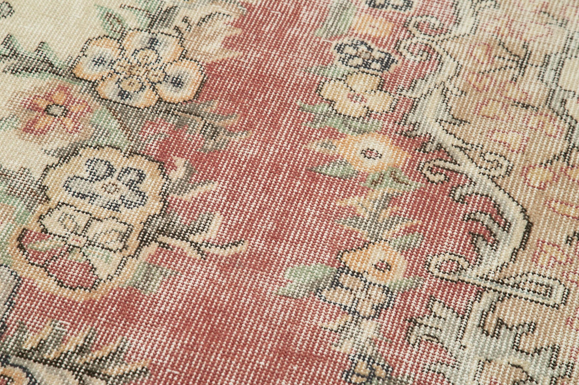 Overdyed Vintage Bej Eskitme Pamuk Yün El Dokuma Halısı 81x303 Agacan