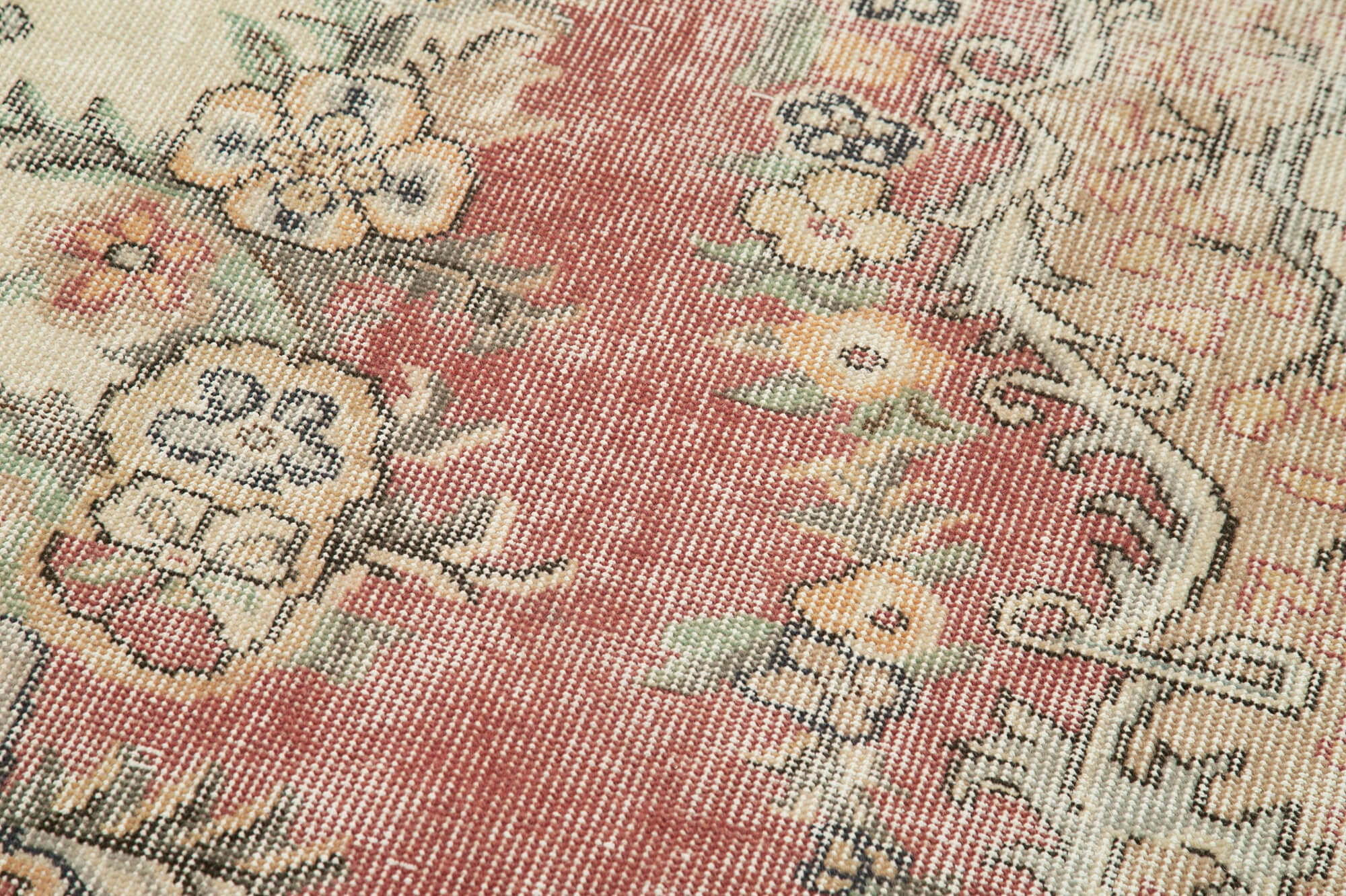 Overdyed Vintage Bej Eskitme Pamuk Yün El Dokuma Halısı 81x303 Agacan