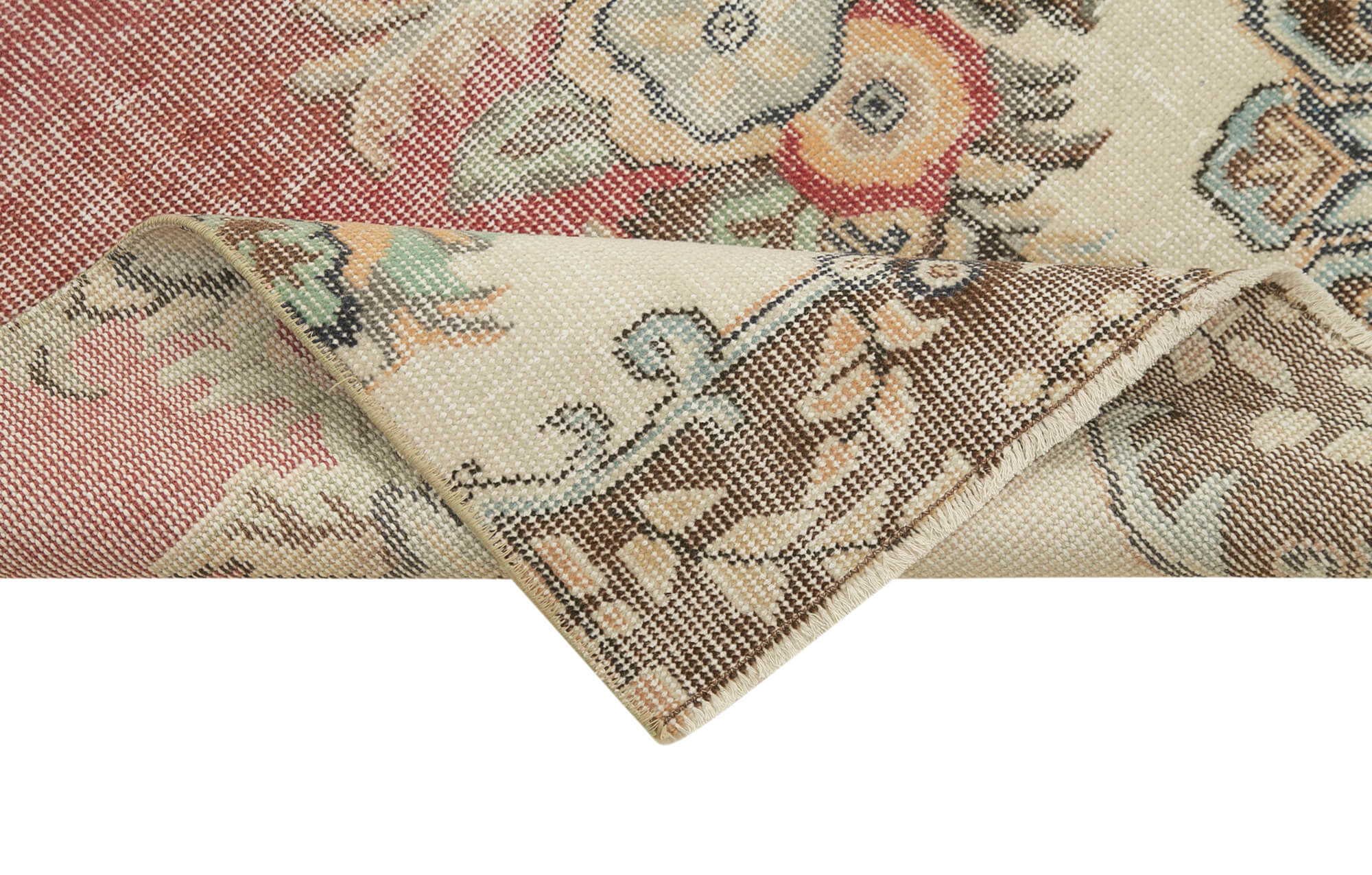 Overdyed Vintage Bej Eskitme Pamuk Yün El Dokuma Halısı 81x303 Agacan