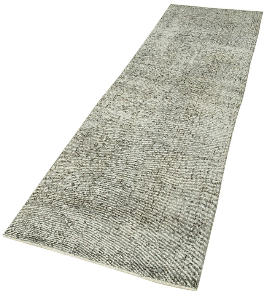 Overdyed Vintage Gri Eskitme Pamuk Yün El Dokuma Halısı 81x297 Agacan
