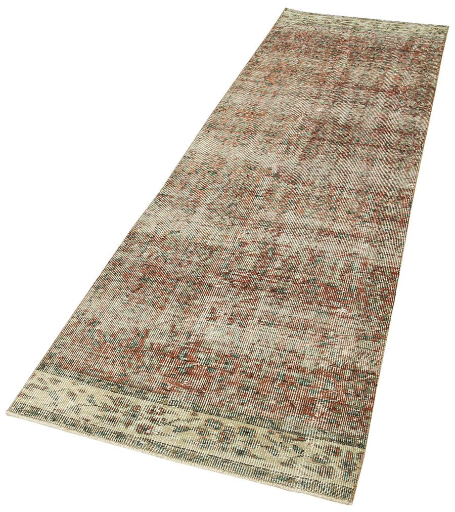 Overdyed Vintage Bej Eskitme Pamuk Yün El Dokuma Halısı 80x283 Agacan