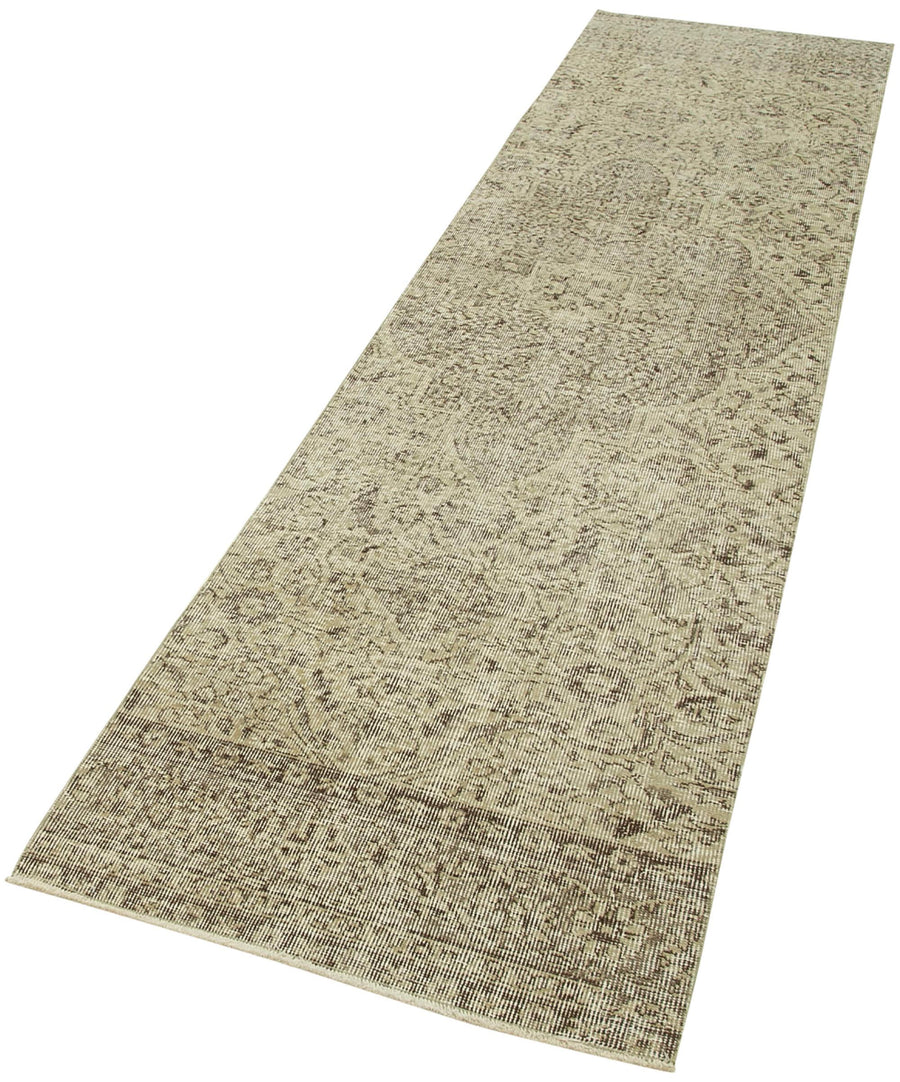 Overdyed Vintage Bej Eskitme Pamuk Yün El Dokuma Halısı 75x320 Agacan