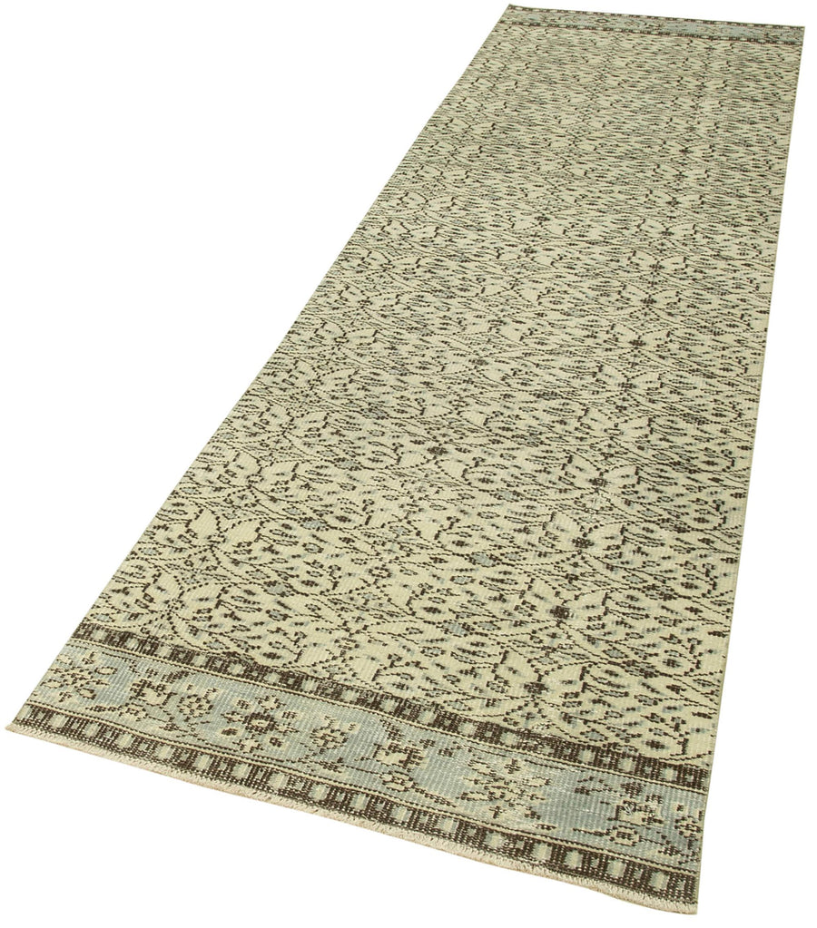Overdyed Vintage Bej Eskitme Pamuk Yün El Dokuma Halısı 90x337 Agacan
