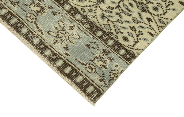 Overdyed Vintage Bej Eskitme Pamuk Yün El Dokuma Halısı 90x337 Agacan