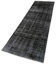 Overdyed Vintage Siyah Eskitme Pamuk Yün El Dokuma Halısı 81x310 Agacan