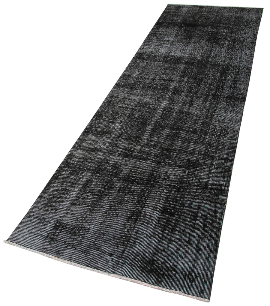 Overdyed Vintage Siyah Eskitme Pamuk Yün El Dokuma Halısı 81x310 Agacan