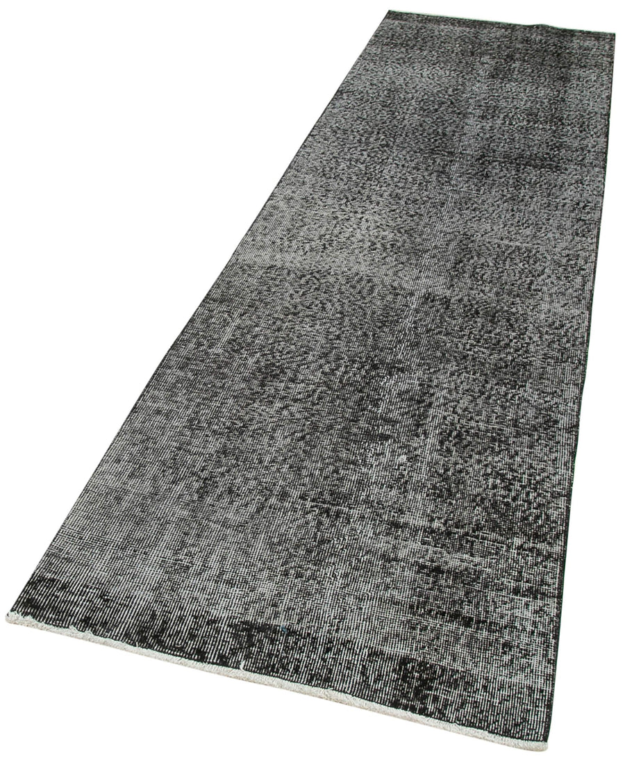 Overdyed Vintage Siyah Eskitme Pamuk Yün El Dokuma Halısı 81x293 Agacan