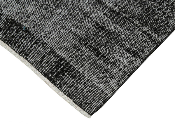 Overdyed Vintage Siyah Eskitme Pamuk Yün El Dokuma Halısı 81x293 Agacan