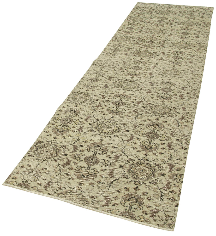 Overdyed Vintage Bej Eskitme Pamuk Yün El Dokuma Halısı 90x317 Agacan