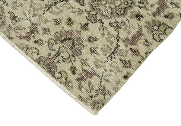 Overdyed Vintage Bej Eskitme Pamuk Yün El Dokuma Halısı 90x317 Agacan