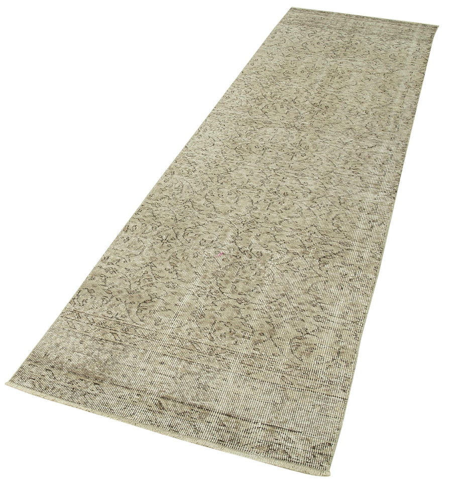 Overdyed Vintage Bej Eskitme Pamuk Yün El Dokuma Halısı 81x305 Agacan