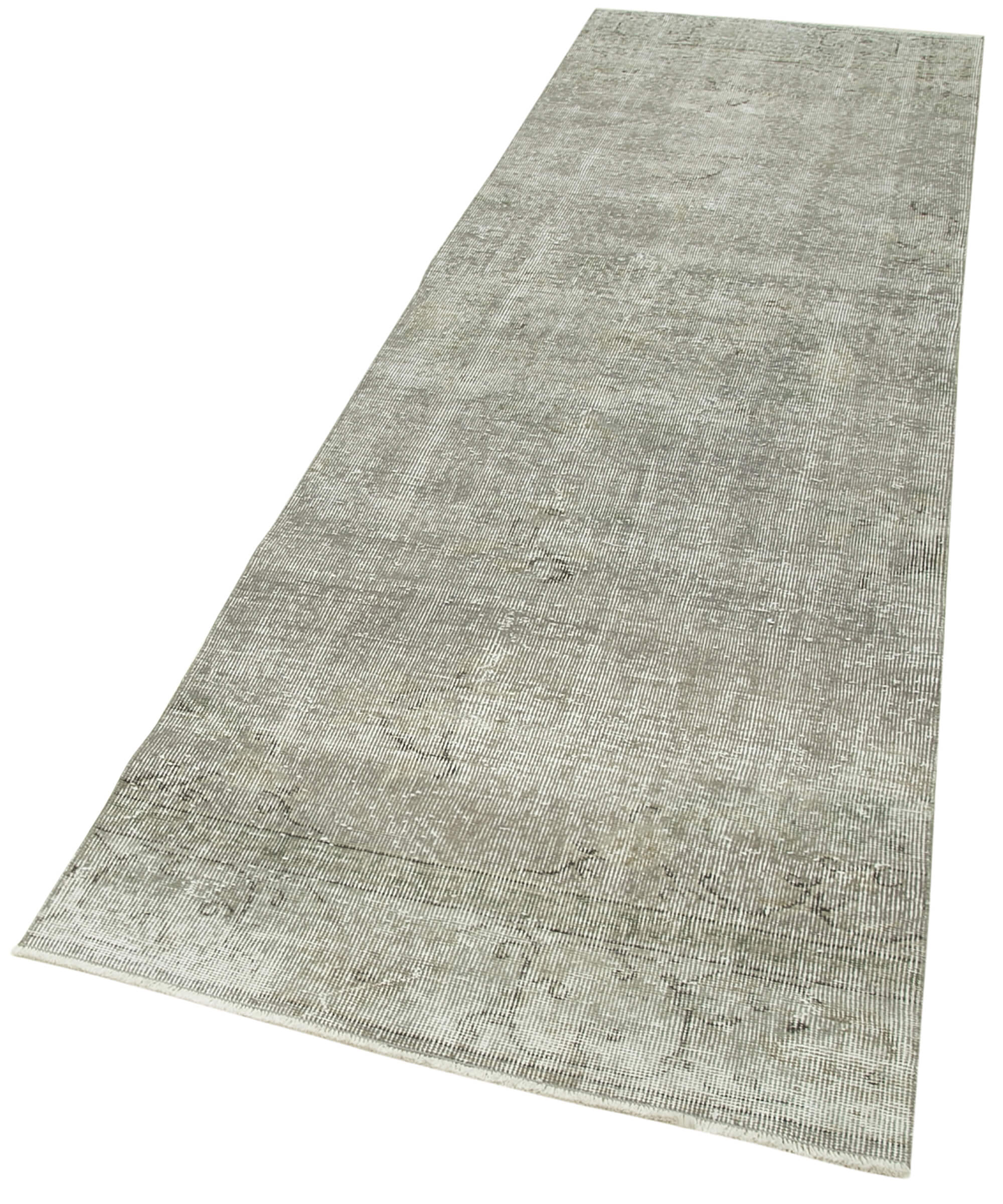 Overdyed Vintage Gri Eskitme Pamuk Yün El Dokuma Halısı 90x302 Agacan
