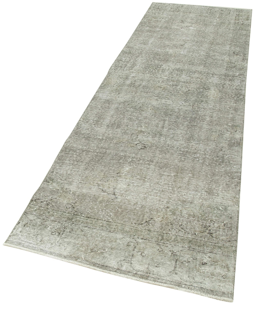 Overdyed Vintage Gri Eskitme Pamuk Yün El Dokuma Halısı 90x302 Agacan