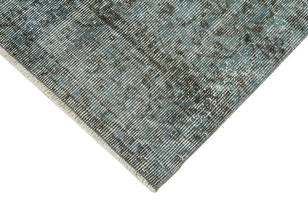 Overdyed Vintage Mavi Eskitme Pamuk Yün El Dokuma Halısı 80x324 Agacan