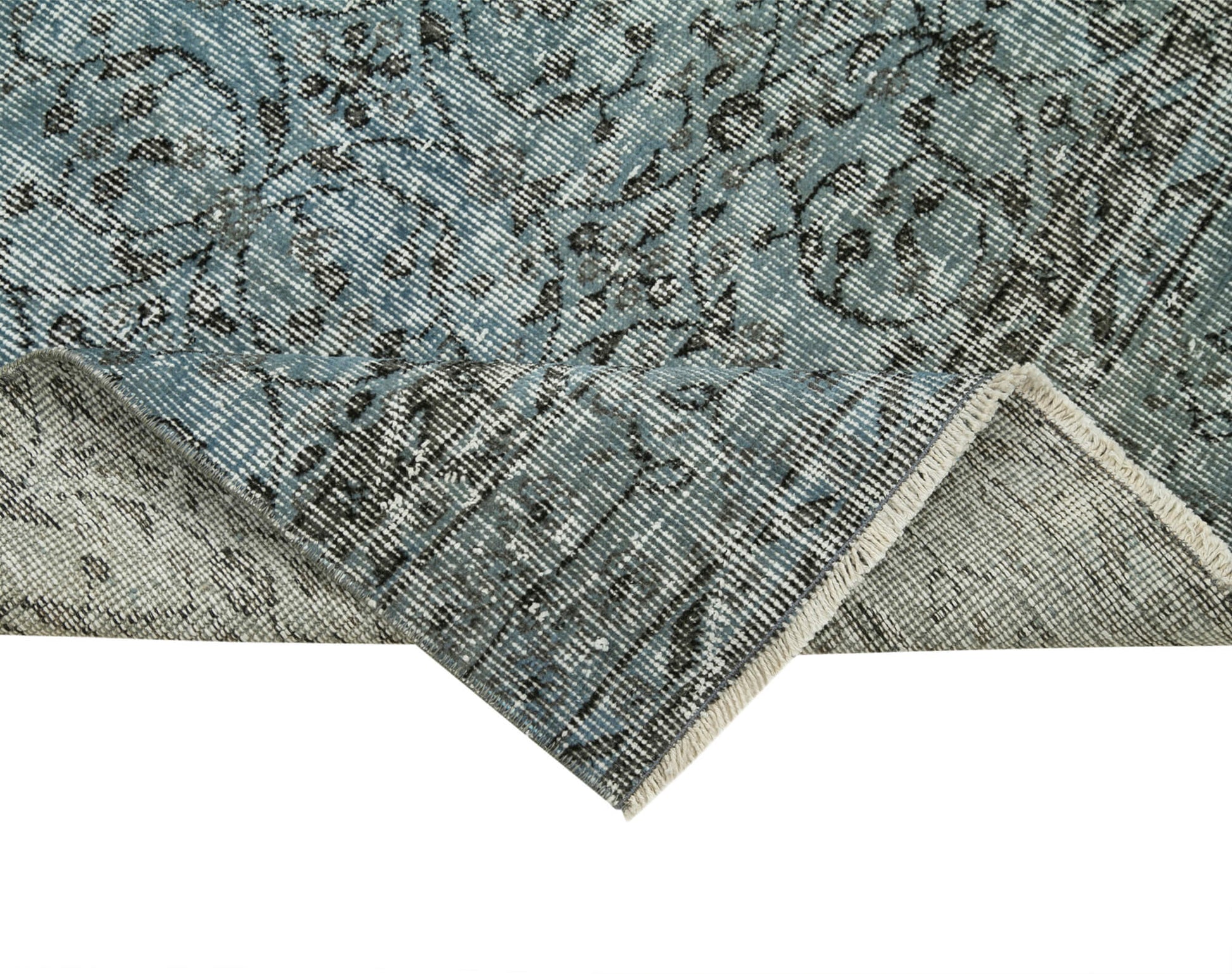 Overdyed Vintage Mavi Eskitme Pamuk Yün El Dokuma Halısı 80x324 Agacan