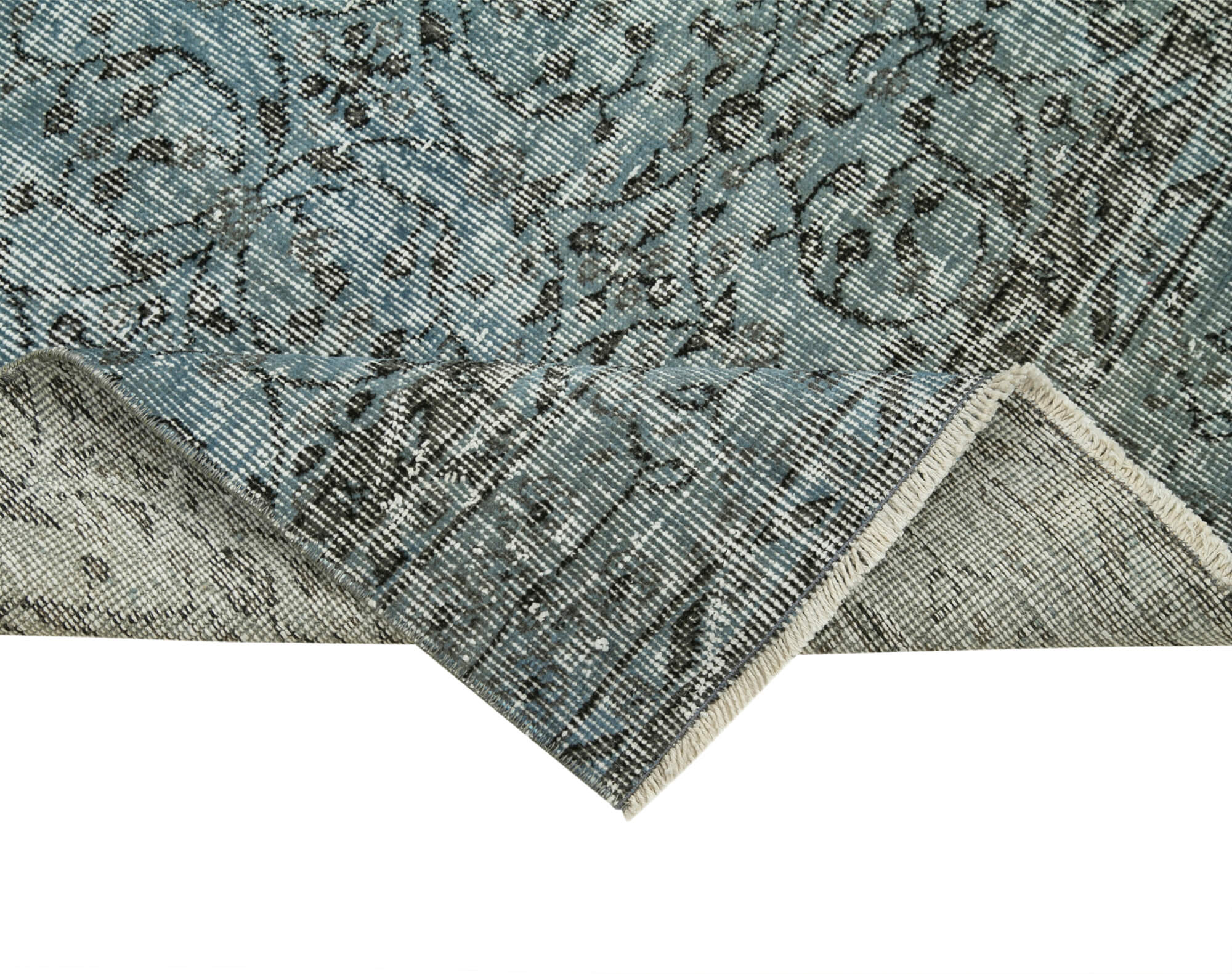 Overdyed Vintage Mavi Eskitme Pamuk Yün El Dokuma Halısı 80x324 Agacan