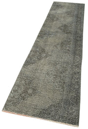 Overdyed Vintage Gri Eskitme Pamuk Yün El Dokuma Halısı 74x336 Agacan