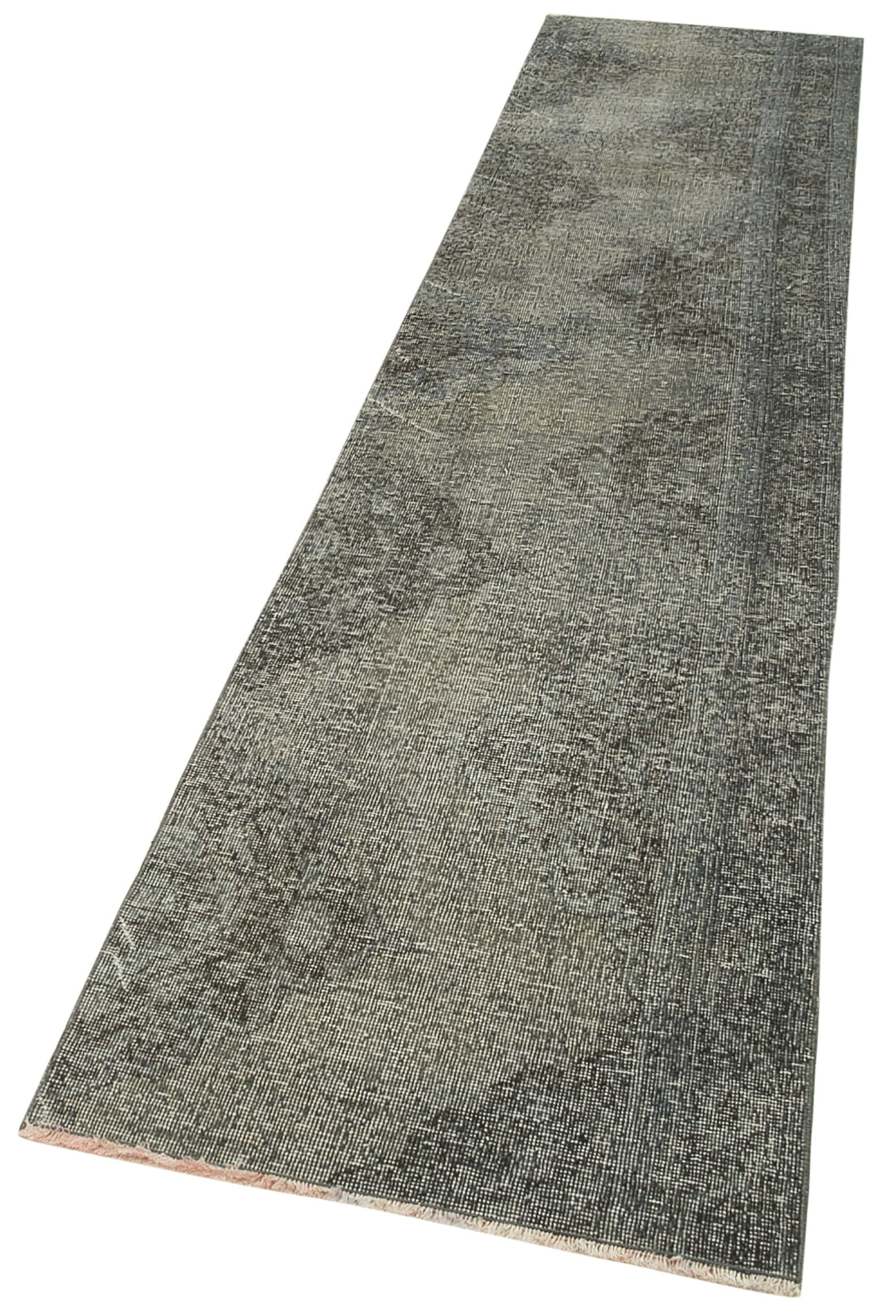 Overdyed Vintage Gri Eskitme Pamuk Yün El Dokuma Halısı 74x336 Agacan