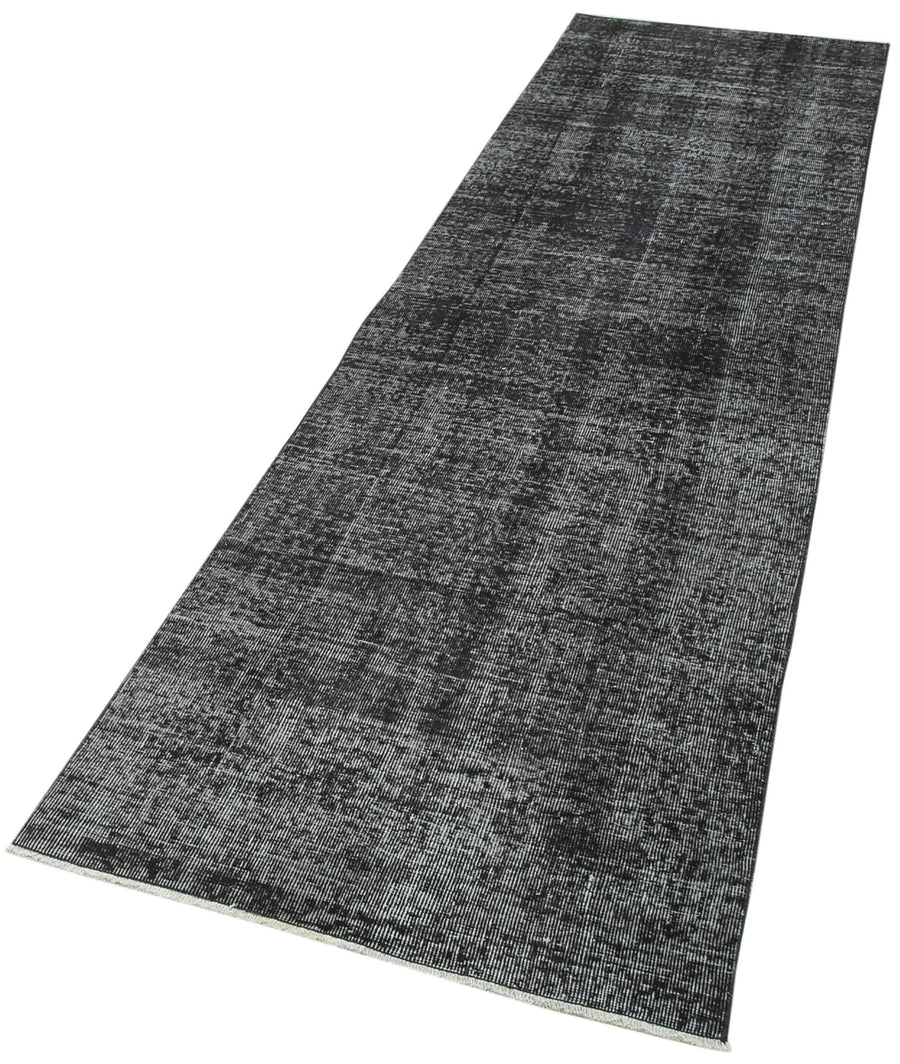 Overdyed Vintage Siyah Eskitme Pamuk Yün El Dokuma Halısı 81x311 Agacan