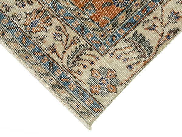 Overdyed Vintage Bej Eskitme Pamuk Yün El Dokuma Halısı 88x307 Agacan