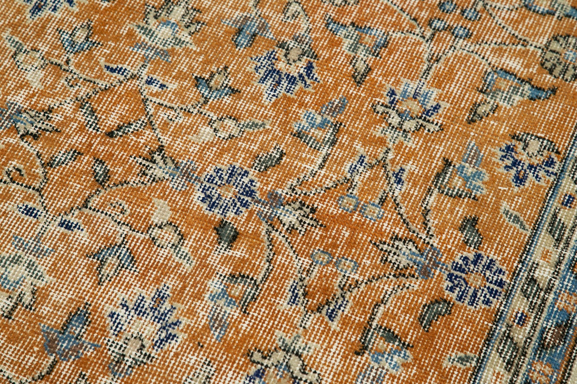 Overdyed Vintage Bej Eskitme Pamuk Yün El Dokuma Halısı 88x307 Agacan