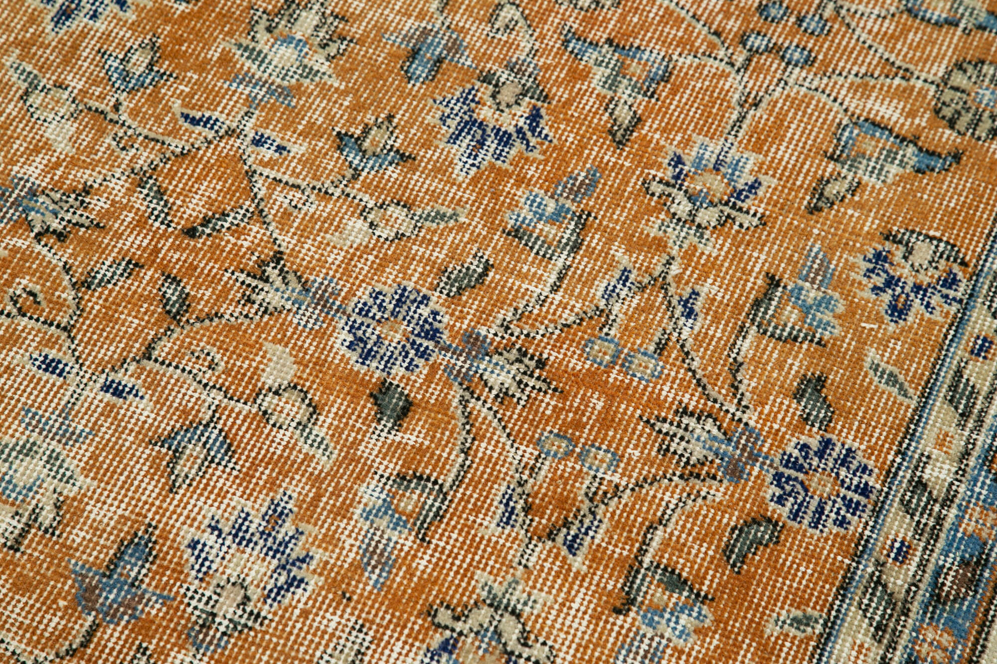 Overdyed Vintage Bej Eskitme Pamuk Yün El Dokuma Halısı 88x307 Agacan